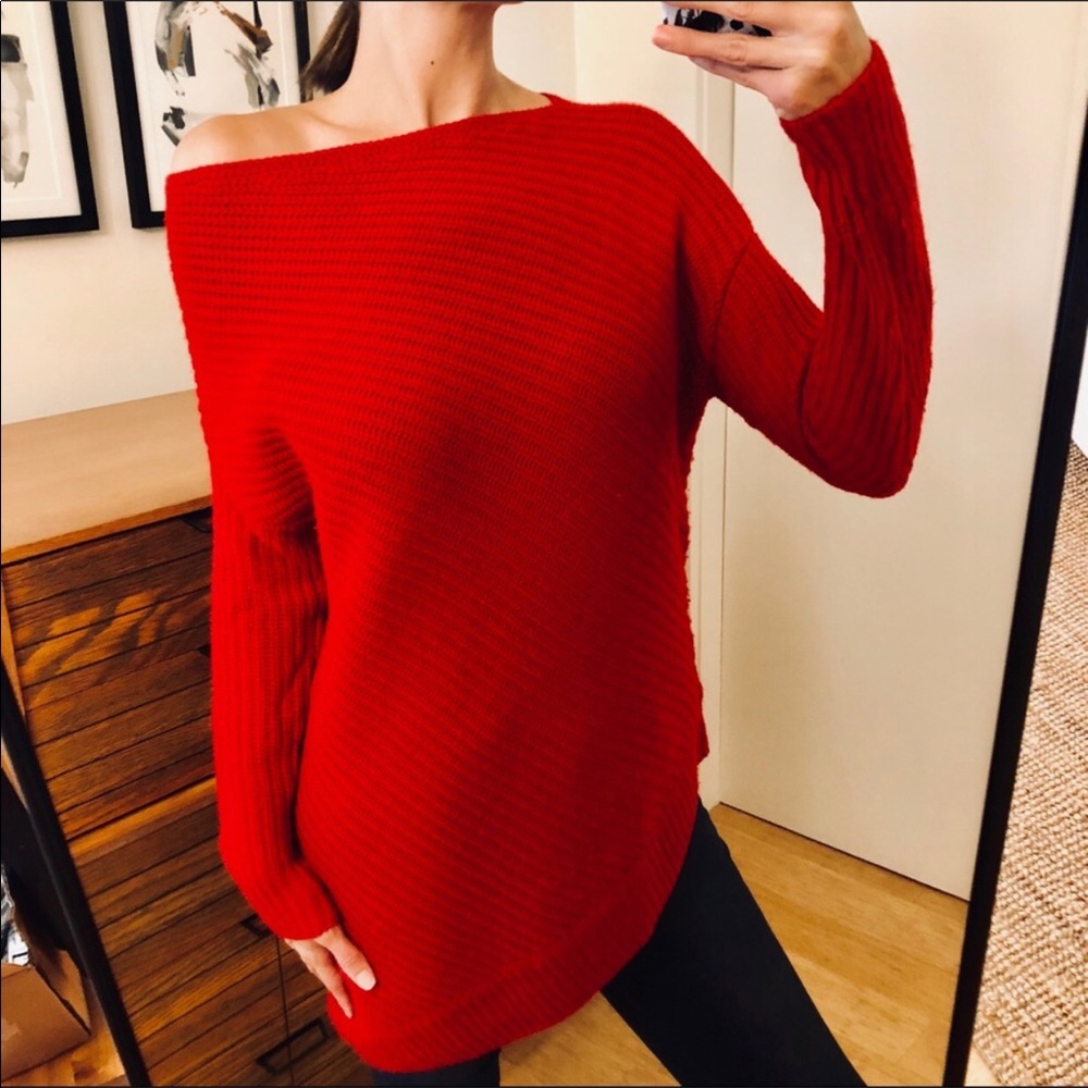 BCBGMaxazria Red Everest Asymmetrical Sweater.